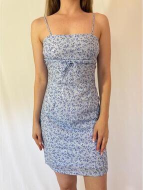Cutesy Light Blue Floral Coquette Casual Spring Vintage Mini Dress